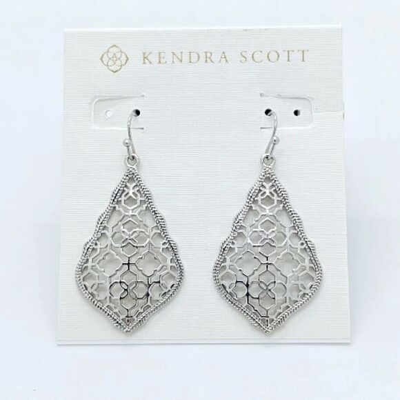 NWOT Kendra Scott Addie Silver Drop Earrings in Silver Filigree Mix - Picture 13 of 16